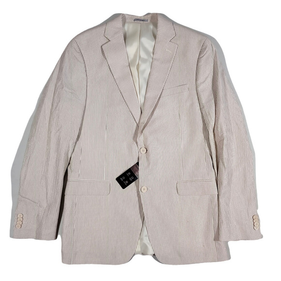 Alfani Slim-Fit Seersucker Suit Jacket Mens 40L 40 Tan Cream Stripe‎ $360 - Picture 1 of 5
